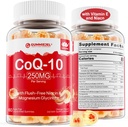 2 Pack - Sans sucre CoQ10 Gommies remplies 250MG, Coenzyme Q10 avec/Glycinat de magnésium, Niacine vitamine B sans mousse, E et acide folique, CoQ10 haute absorption pour l'oreille, énergie cellulaire et antioxydant