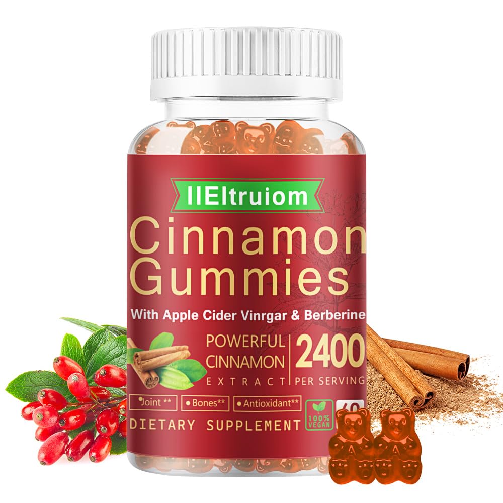 Ceylon Cinnamon Gummies, Ceylon Cinnamon 2400mg met Berberine, Kurkuma, Apple Cider Vinegar, Bitter Melon, Chroom - 60 Tellingen
