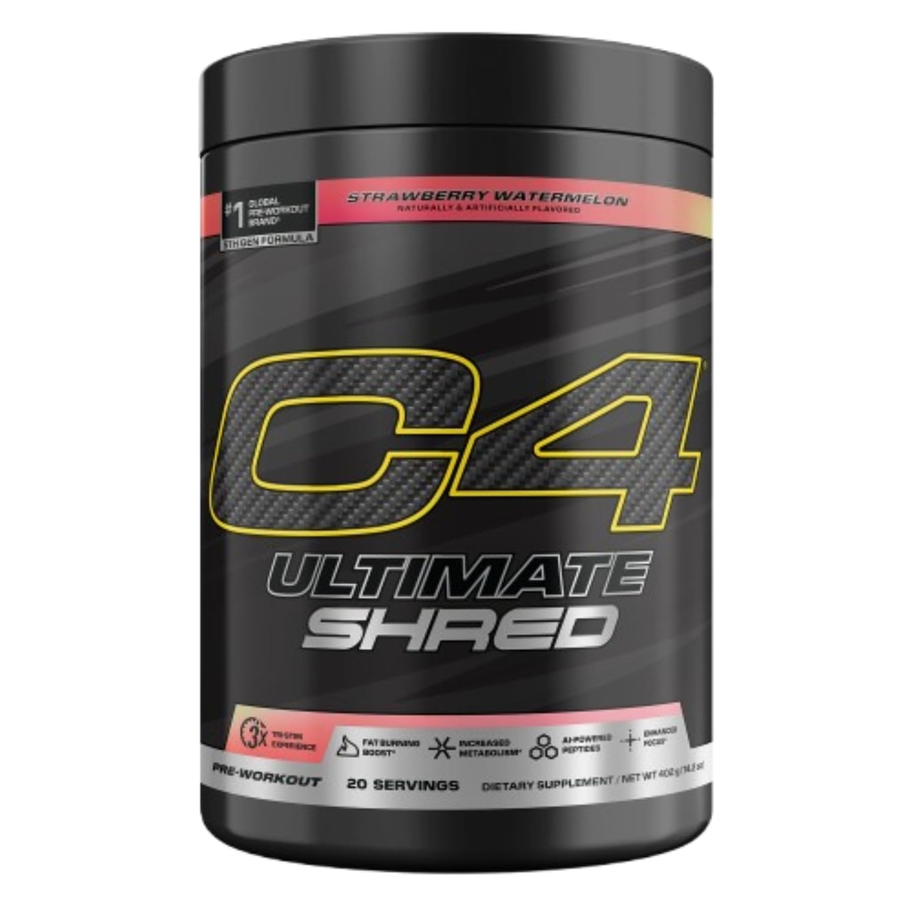 Cellucor C4 Ultimate Shred pré-entraînement poudre, brûleur de graisse pour les hommes et les femmes, supplément perte de poids avec extrait de racine de gingembre, pastèque fraise, 20 portions, 12.3 Ounce (paquet de 1)