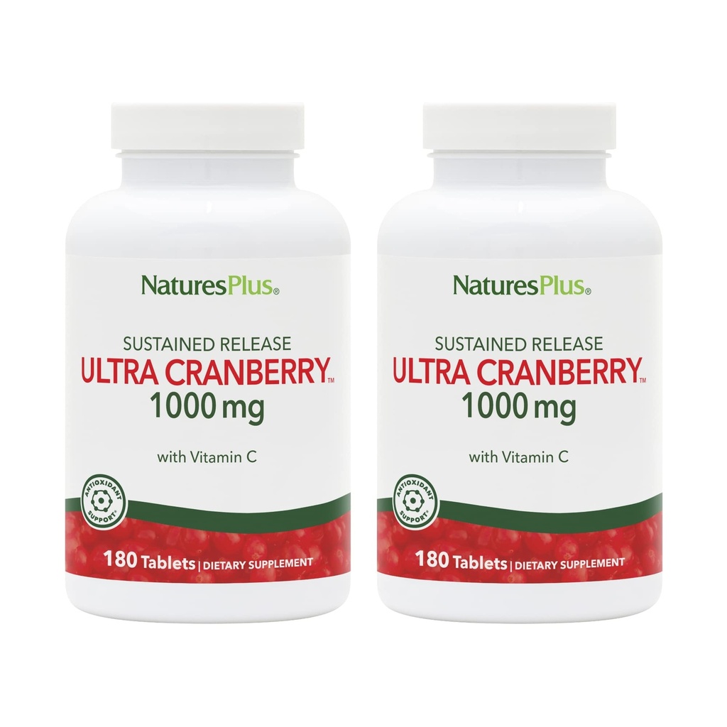NaturesPlus Ultra Cranberry 1000-180 Sustained Release Tablets, Verpakking van 2 - Ondersteunt een gezonde urinetrek - Niet-GMO, Vegetarisch, Glutenvrij - 180 Totaal porties
