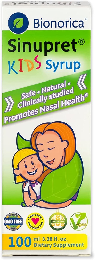 Bionorica Sinupret Kids Sinus & Immune Syrup Respiratory & Immunity Boost Natural, Fast Acting Herbal Support with Verbena & Elder Flower - Cherry Flavor - 3,38 oz