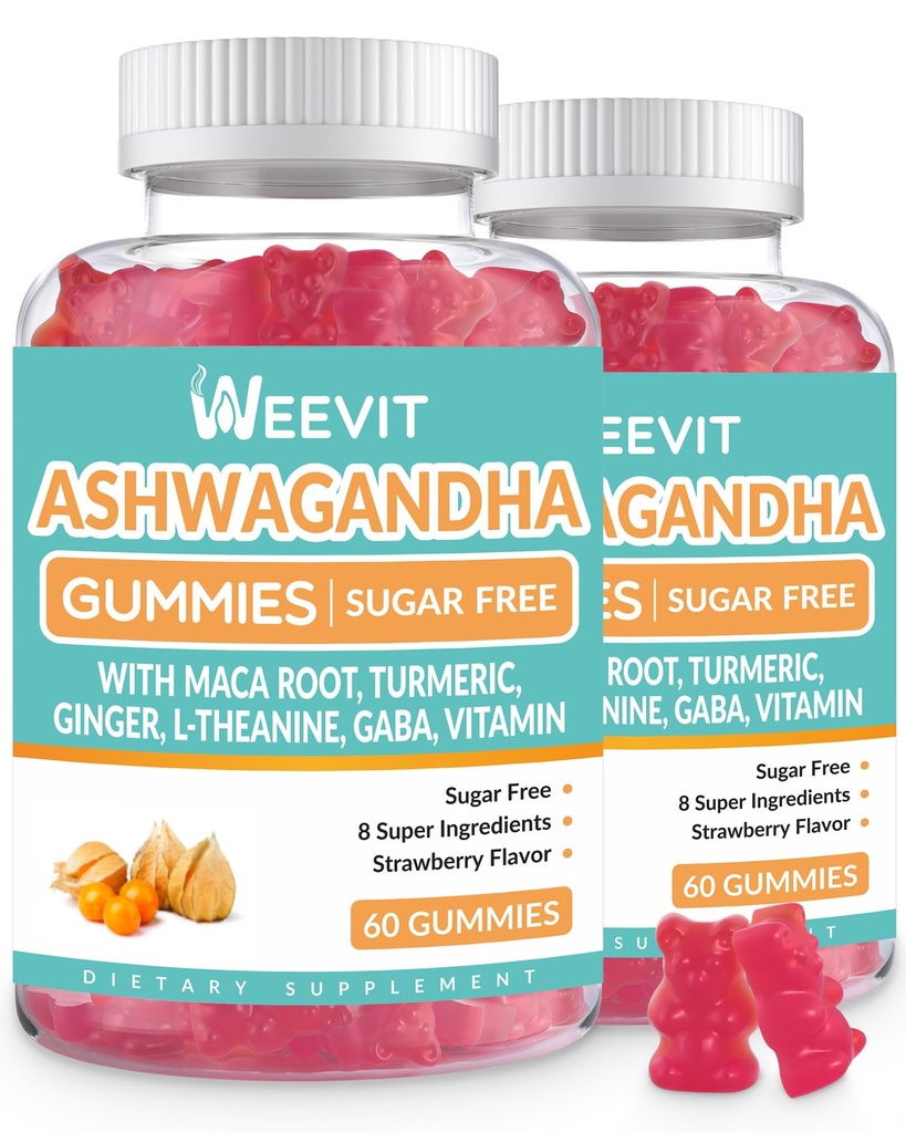 Ashwagandha Gummies met vitamine D voor vrouwen en mannen, Ashwagandha Gummy met Maca Root Powder 