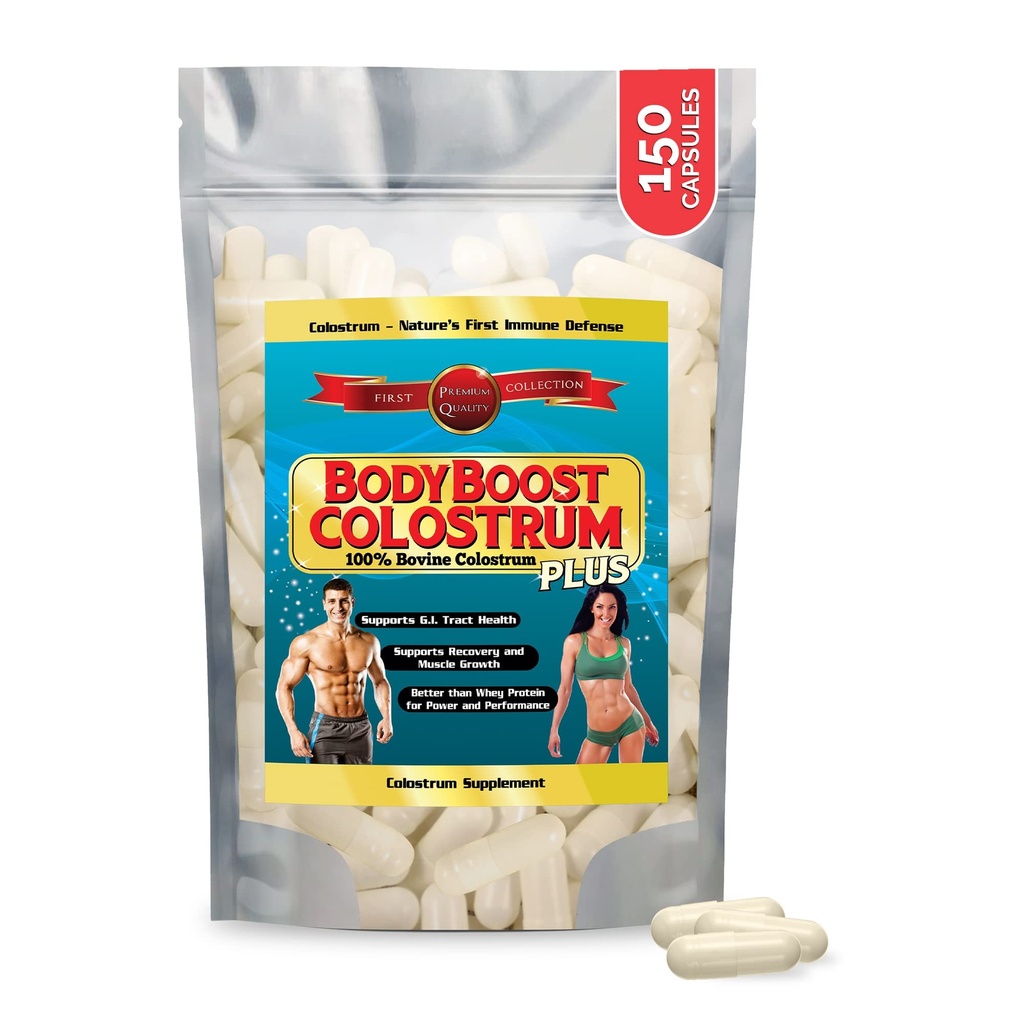 BodyBoost Colostrum Capsules, 100% Bovine Colostrum Powder, Immune Booster Supplement with Immunoglobulin & Lactoferrin, Super Food for Gut Health, Diverse Intake, 150 Capsules