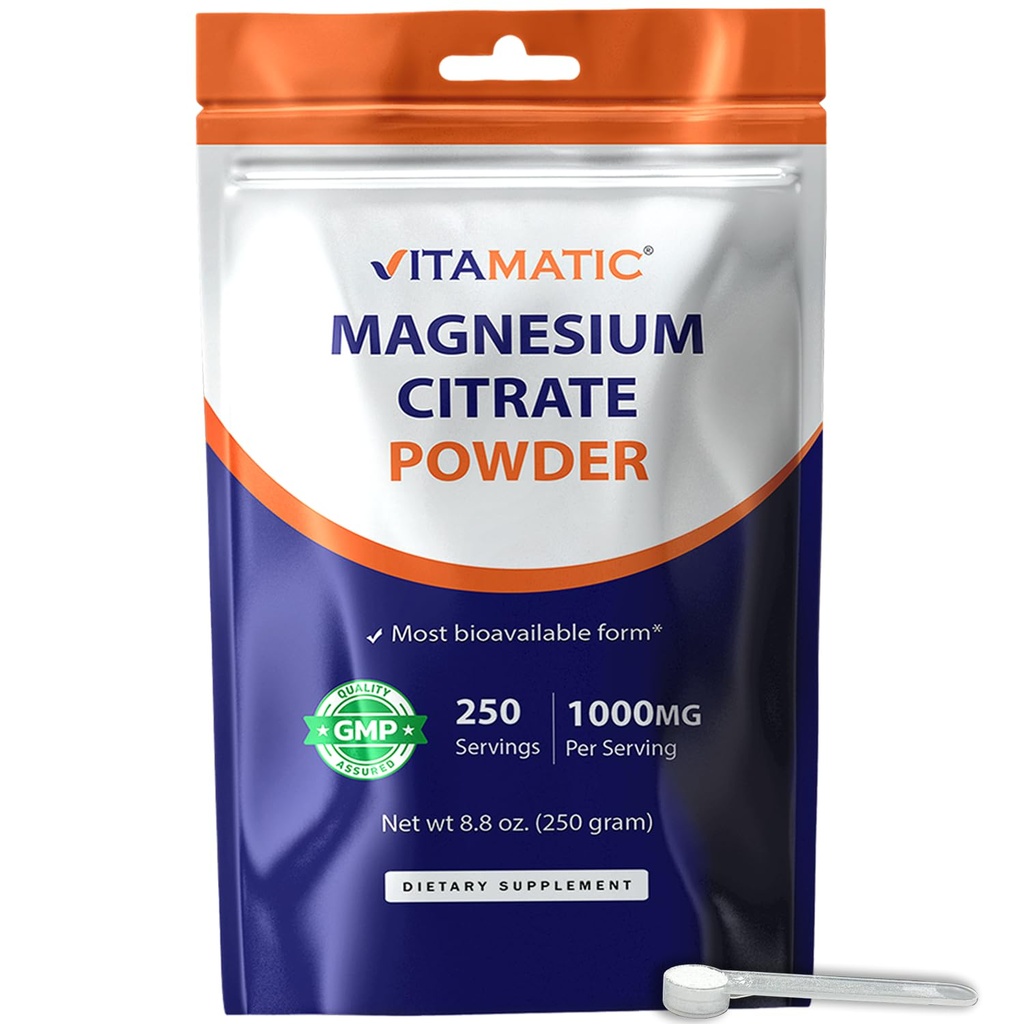 Vitamatic Magnesium Citrate 1000mg per Serving ondersteunt spier-, gewrichts- en hartgezondheid 250 Gram - 250 Servings