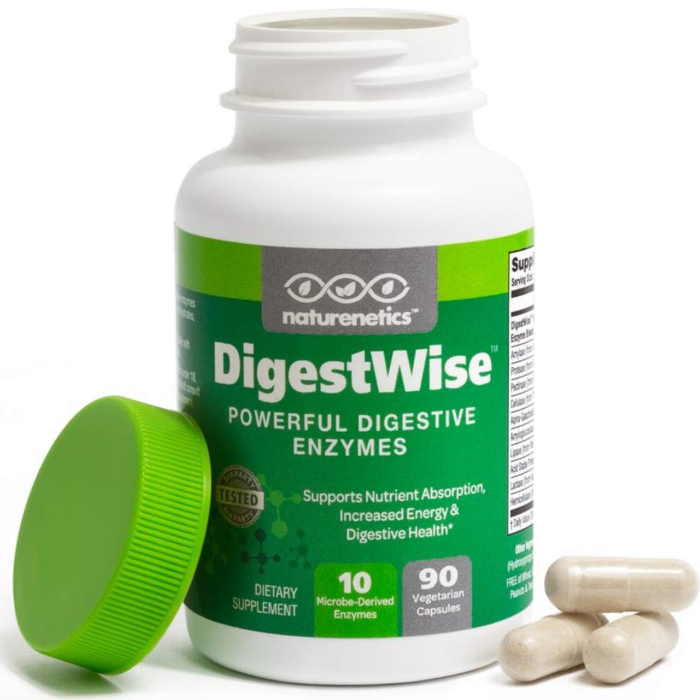 Naturenetics DigestWise Digestieve enzymen - 10 krachtige Veganistische enzymen ter ondersteuning van spijsvertering, gas, opgeblazen gevoel en constipatie Relief - Keto Friendly - Lab Tested - 90 Capsules (1)
