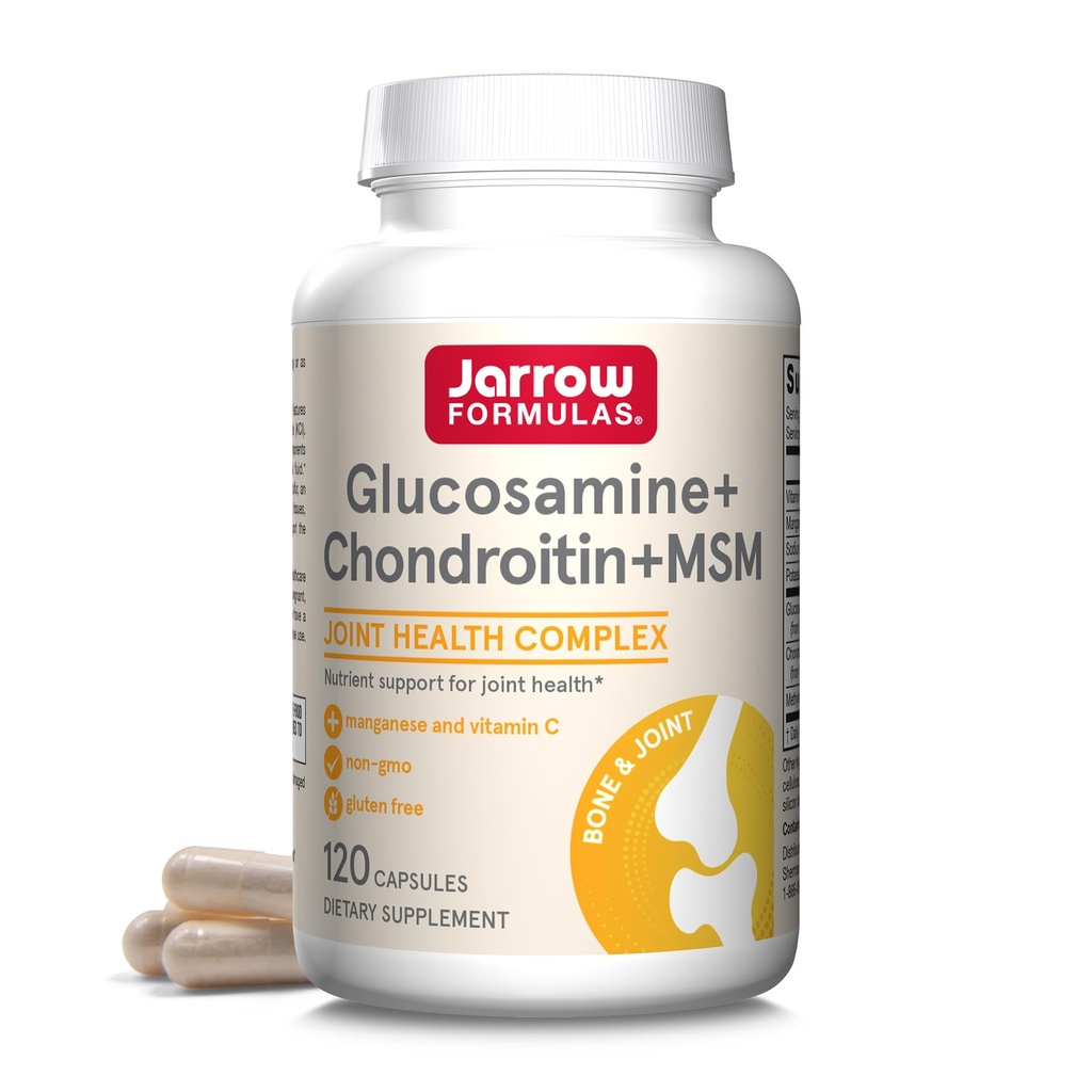 Jarrow Formulas® Glucosamine + Chondroitin + MSM capsules, Joint Support Supplement met vitamine C en Mangaan, 30 capsules, 120 dagen levering