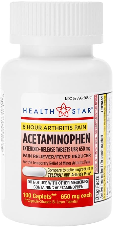 GeriCare Acetaminophen Extended-Release Artritis 650mg Capleten, Pijn Relever, Artritis Symptomen, Koortsreductie, 100 Tellen (Pack of 1)