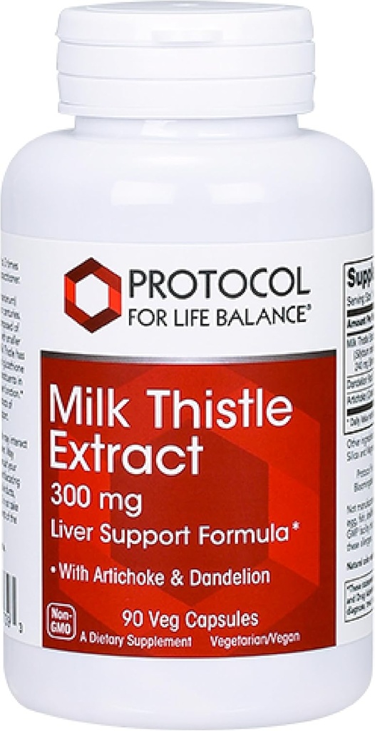 Protocol Milk Thistle Extract 300 mg - voor gezonde leverondersteuning* - met Artichoke Leaf & Dandelion Root - Vegan & Kosher - 90 Veg Capsules