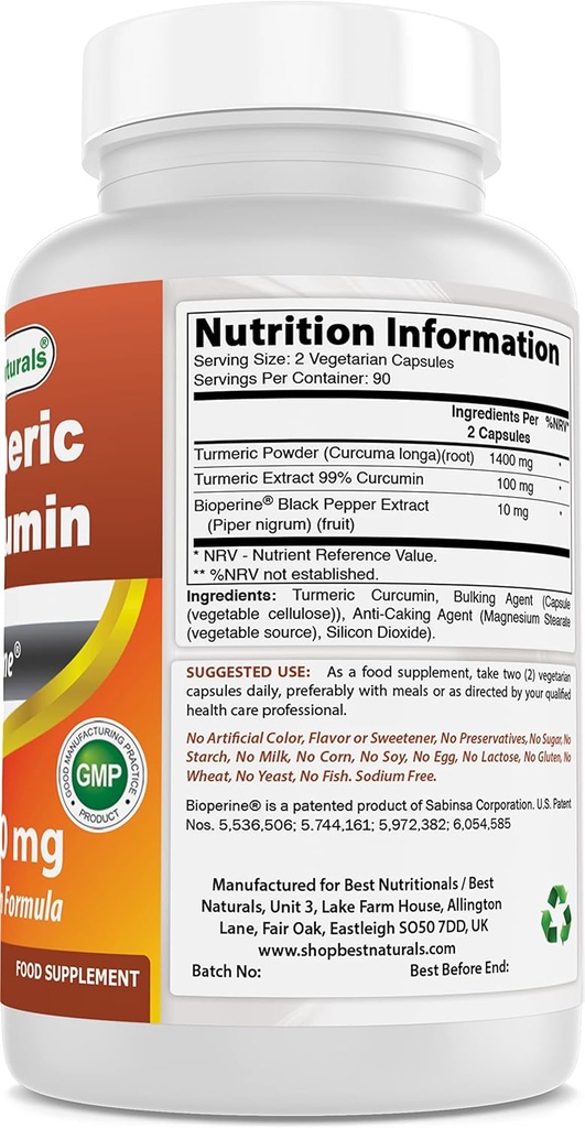 Kurkuma Curcumine 1500 mg met Bioperine & Magnesium Oxide 500 mg