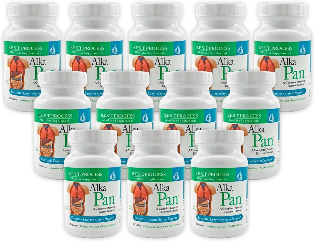 Alka•Pan (12 Pack) Meilleur procédé Alkaline — Supplément digestif naturel — Enzymes pancréatiques avec des superaliments antioxydants et des herbes digestives