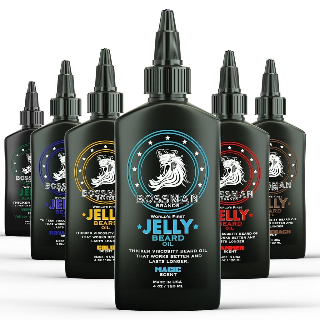 Bossman Jelly Beard Oil Variety Pack - Baard Grooming Care and Growth Kit - Alle 6 Baard Jelly Oil Scents - Made in USA