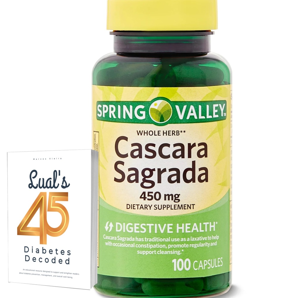 Cascara Sagrada 450mg. Spring Valley Cascara Sagrada 450mg 100Telling, Whole Herb Cascara Sagrada Digestieve Gezondheid Dieetsupplementen Capsules Bundel met Luall's 45 Diabetes Decoded