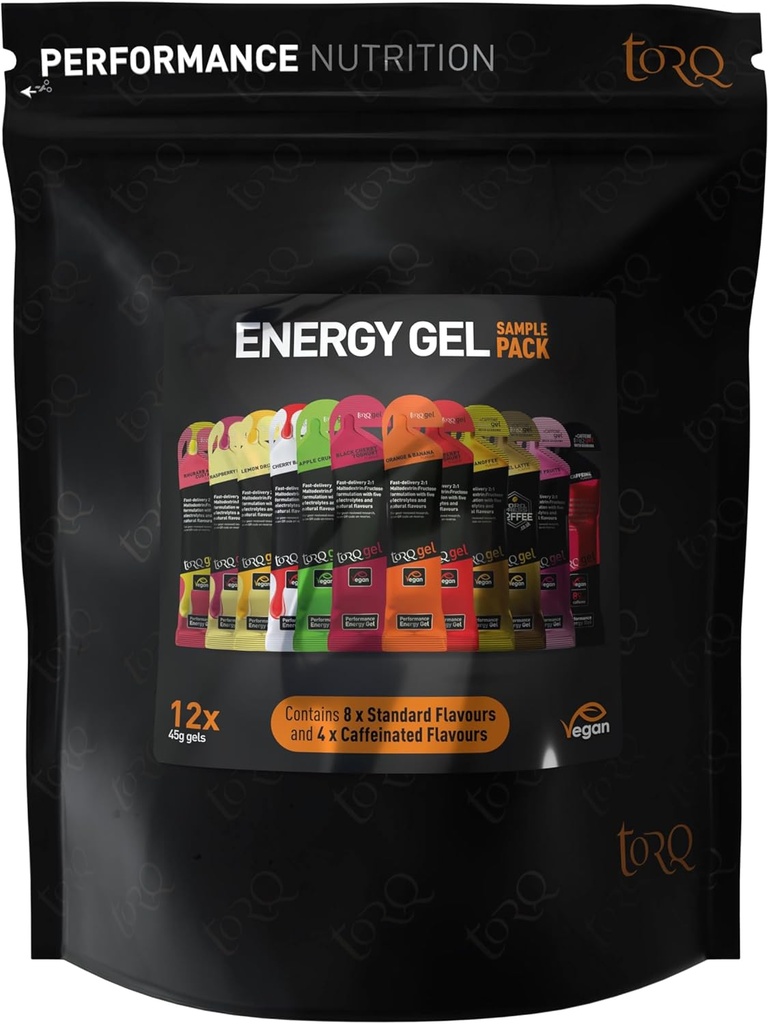 Torq Energy Gel Sample Pack van 12 - Ultimate On The Go Quick Release Energy - 30g Koolhydraten - Running/Cycling/Sport Gels - Taster Pack - Natural & Vegan