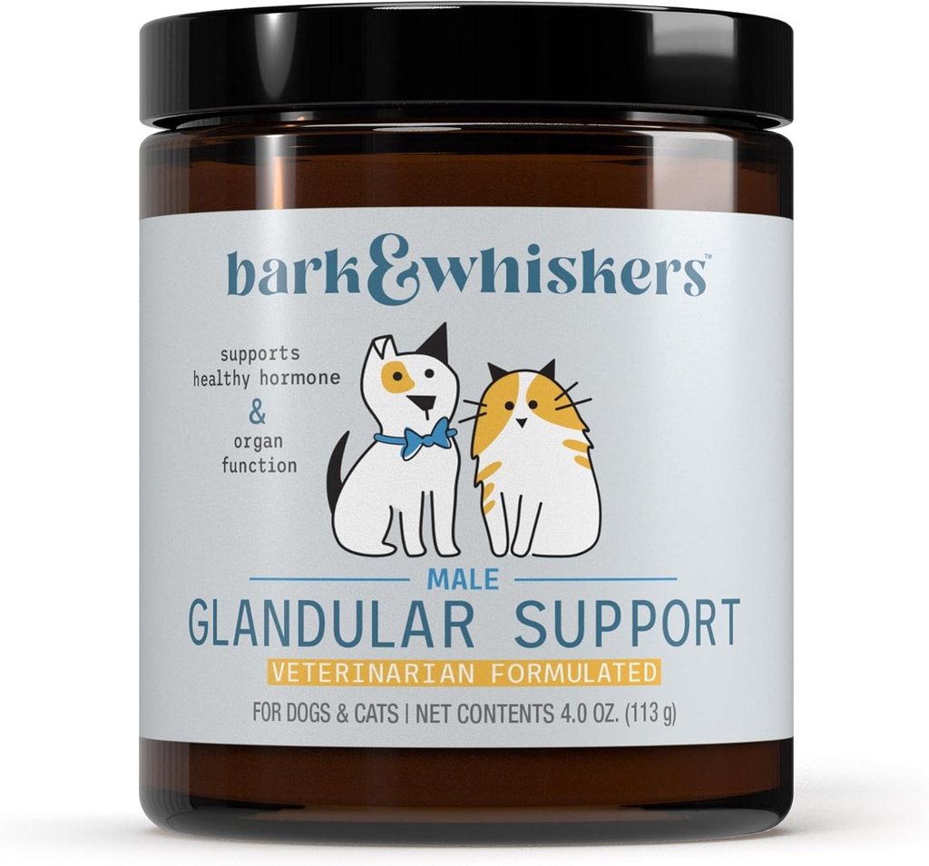 Dr. Mercola Bark & Whiskers Glandular Support - Supports Endocriene & Orgel Health - Freeze-Dried Formula - Hormone-Free Ingredients - Male - 75 Scops (4 oz)