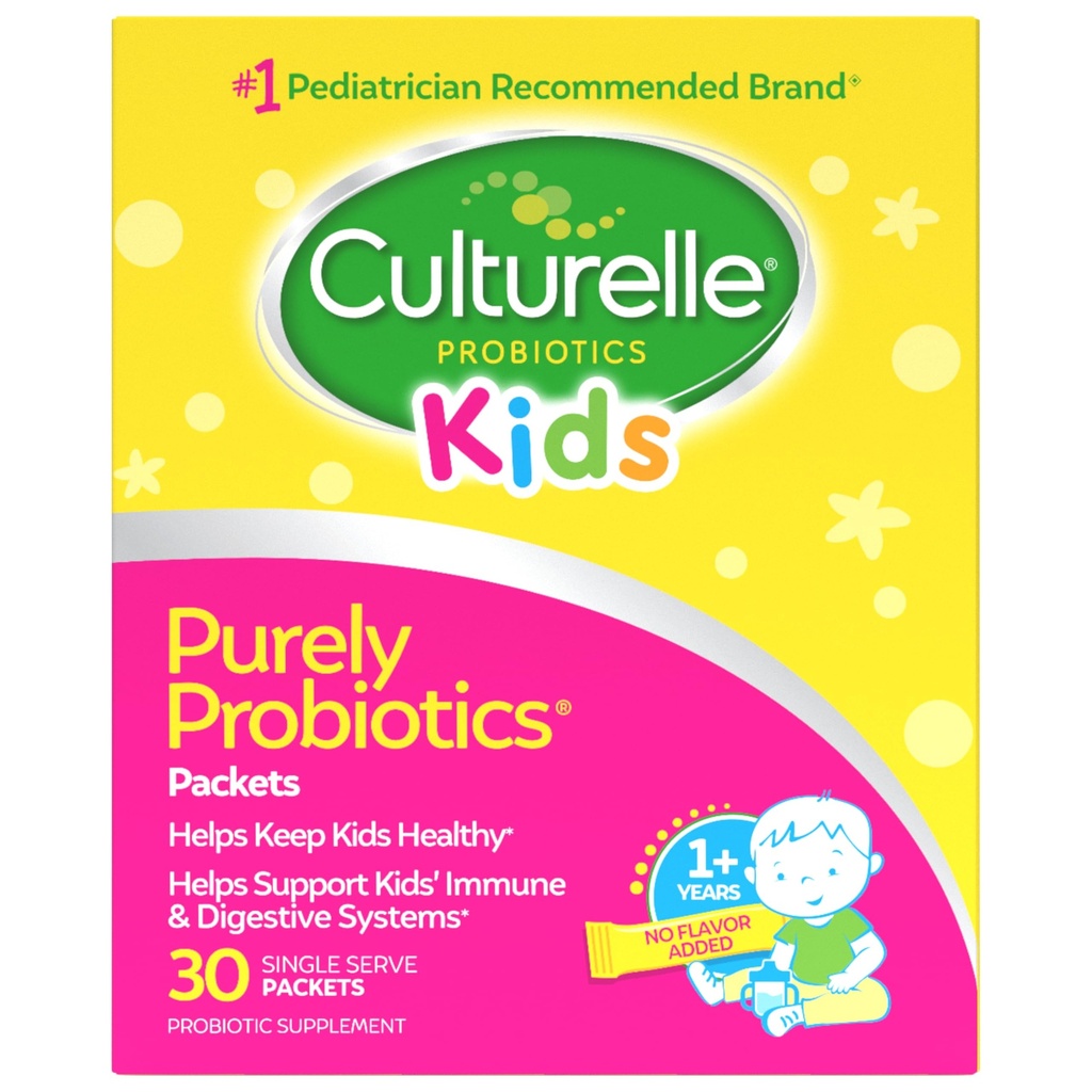 Culturelle Kids Daily Probiotic Packets for Kids, (Age 3+) - 30 Compte - De la marque 1 pédiatre recommandée – Probiotiques quotidiens sans saveur pour la santé digestive et le soutien immunitaire