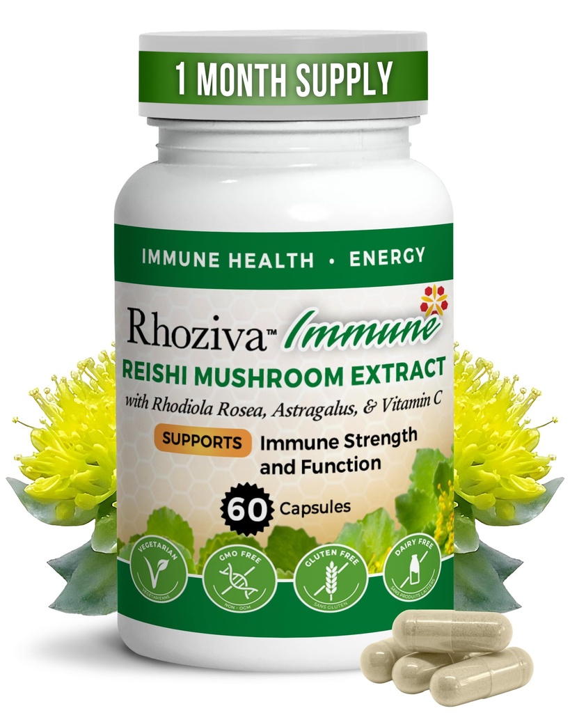 Immune Support, Energy Booster with Vitamin C, D3 and Zinc Supplement, Rhodiola Rosea, Reishi Mushroom Extract, Astragalus, Overall Wellness and Daily Habit - 60 Capsules