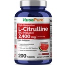 NusaPure L-Citrulline 2,400mg 200 comprimés végétariens (non-OGM, sans gluten, 100 jours d'approvisionnement, biopérine)