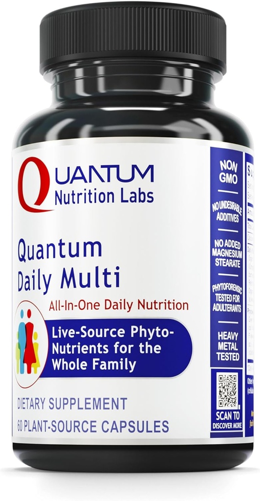 Quantum Nutrition Labs Dagelijkse Multivitamine - Multivitamine voor mannen en vrouwen, Dagelijkse Voeding Supplementen met Calcium voor volwassenen, Gemaakt met Cordyceps en Groene Thee - 60 Vegetarische Capsules