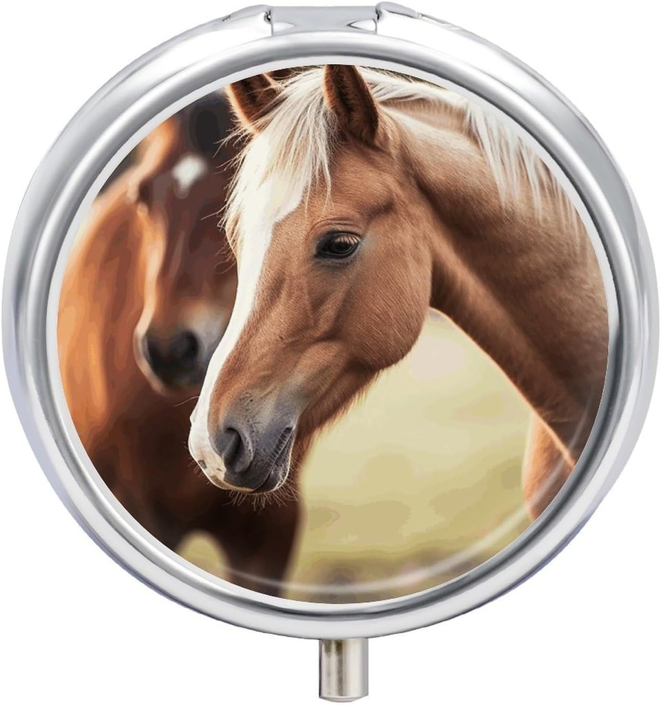 Pill Case 3 Compartiments Portable Pill Box Waterproof Adorable Horse Pill Organizer Round Medicine Organizer Pill Holder pour suppléments Huiles de poisson Vitamines