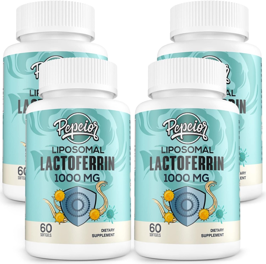 Liposomale Lactoferrine 1000 mg Dieet - Gemaximaliseerd Lactoferrine - A Component in Colostrum - voor ijzer Absorptie en immuunfunctie Lactoferrine Supplementen voor volwassenen, 60 Softgels (4 Fles)