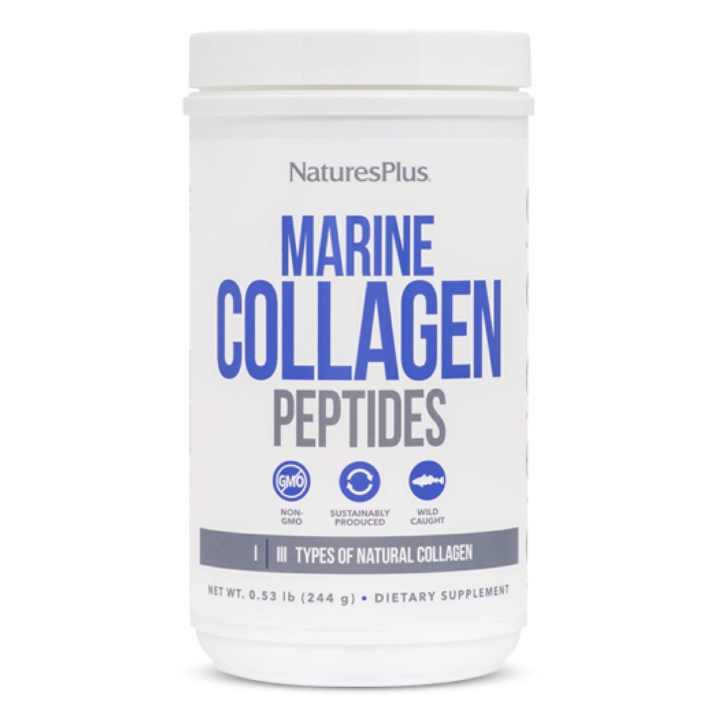 NaturesPlus Peptides de collagène marin, non aromatisés - 0,54 lb - Cheveux, peau, ongles et santé articulaire, système immunitaire - sans gluten, non-OGM - 20 portions