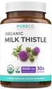 USDA Organic Milk Thistle Capsules - 80% Silymarin Supplement for Liver Support- Super Concentrated 300mg of 30:1 Milk Thistle Extract Equivalent aan 9000mg - Milk Thistle Liver Detox 60 Day Supply