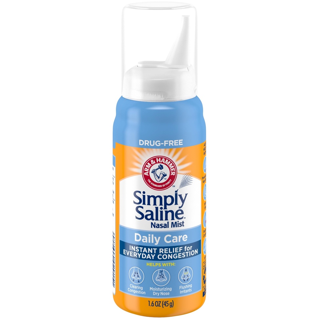 ARM & HAMMER Simpelweg Saline Dagelijkse Verzorging Neusmist, Drugvrije Niet-Drowsy Saline Spray voor Instant neuscongestie en Allergie Relief, Gebruik zo vaak als nodig, Geschikt voor gebruik als zwanger, 1,6 oz