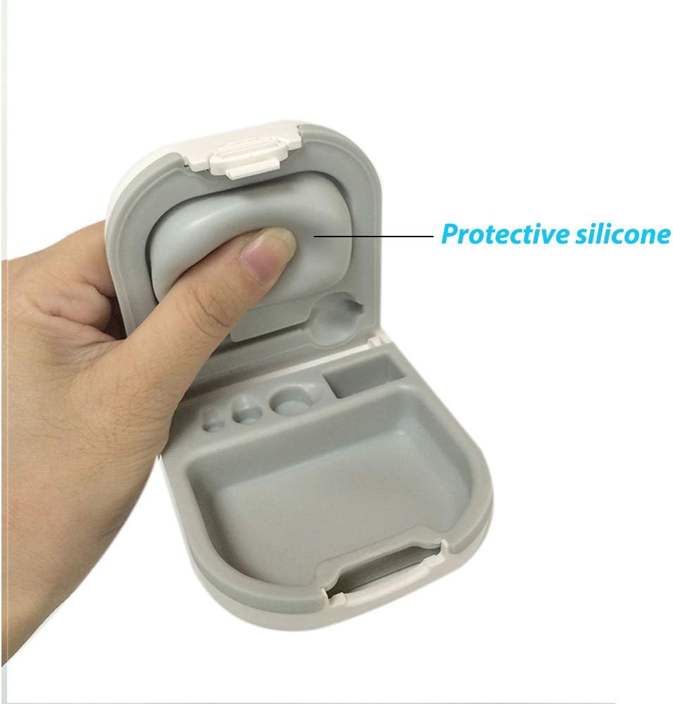 Gehoorhulp geval met batterij opslag Slot Hard Small 0.59"*2.44"*1.57", Silicone Kussen, voor ITE, BTE Hoortoestellen (Wit)