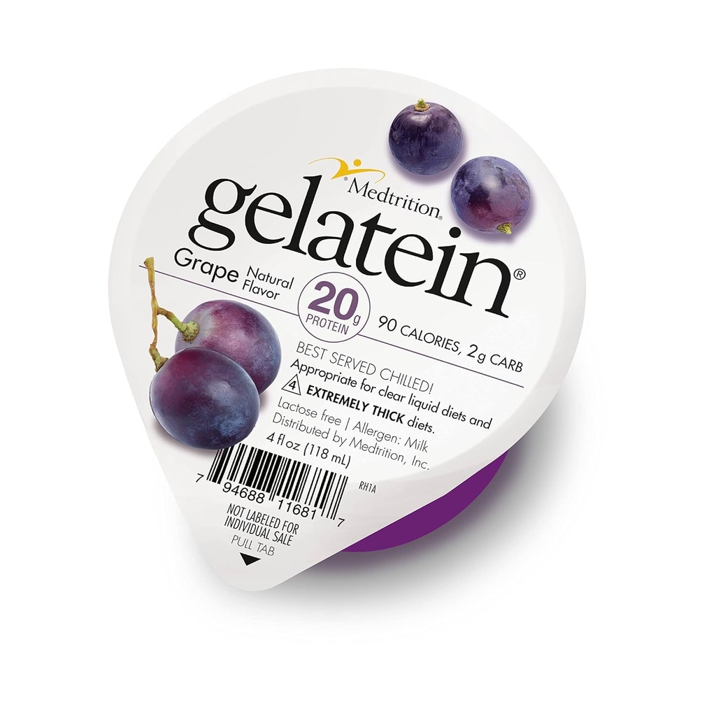 Medtrition Gelatein Grape- Haute Protéines, Gélatine sans sucre avec 20 Grams de Protéines. Idéal pour les régimes liquides clairs, avaler les difficultés, bariatrie, dialyse et oncologie (36 portions)