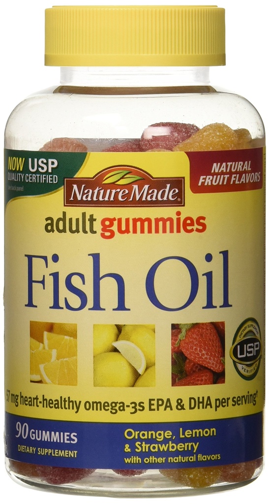 Huile de poisson nature Gommies adultes - Banane de citron orange et fraise 90 Ct, lot de 2