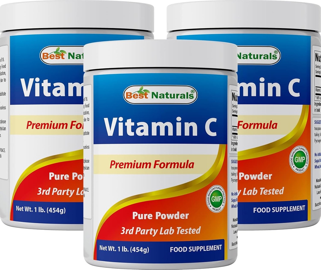 Best Naturals 100% Pure Vitamin C Powder Non-GMO 1 lb (454 Gram) Powder (Ook wel Ascorbinezuur genoemd) (1 LB (Pack of 3))
