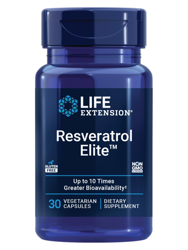 Life Extension Resveratrol Elite, Trans-resveratrol, gezonde veroudering, cardiovasculaire gezondheid, hersenen gezondheid, oxidatieve stress, Glutenvrije, non-GMO, vegetarisch, 30 capsules