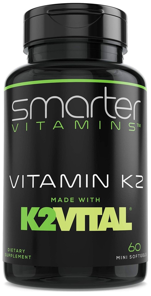 Vitamine plus intelligente K2 MK7 100mcg, faite avec K2VITAL et Kale, 60 softgels liquides