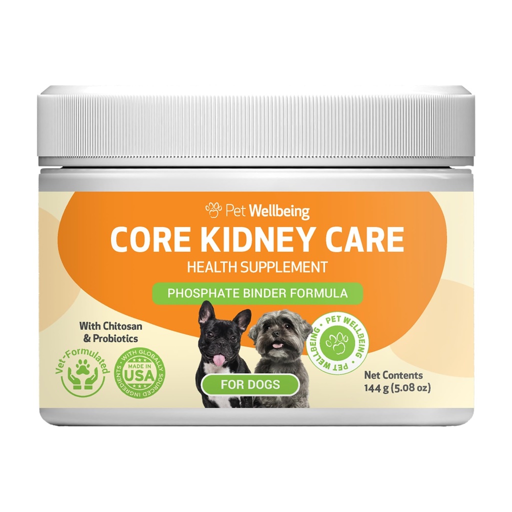 Dierenwelzijn Kern Nierzorg voor Honden - Dagelijkse Fosfaat Binder, Ondersteunt gezonde Nierfunctie met FOS, Chitosan, Probiotica - Veterinair-geformuleerd 5.08 oz (144 g) Poeder