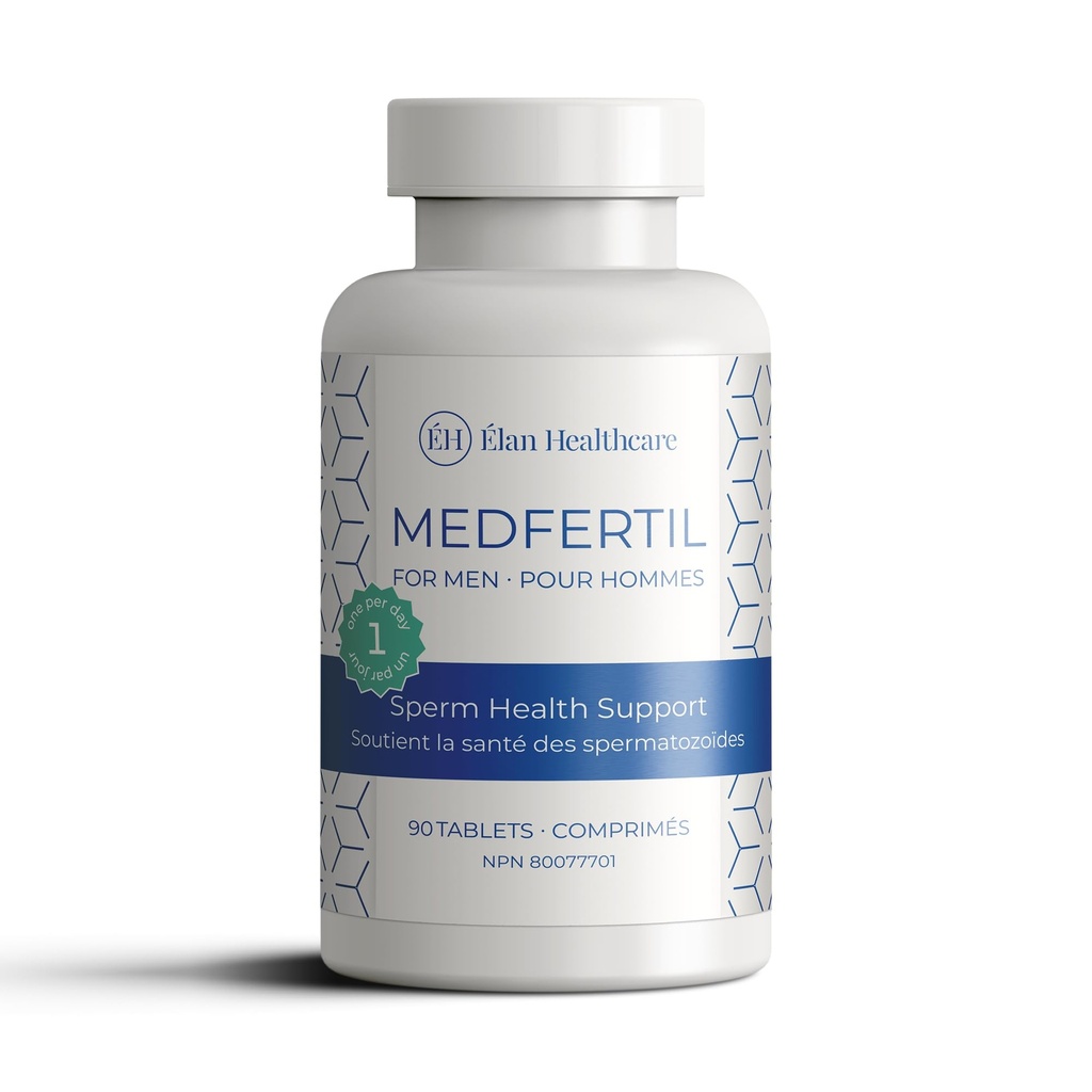 Medfertil voor mannen Dieetsupplement (90 ct) met L-Carnitine, Vitamine C, E, B12, Folaat, Zink, Selenium, en Co-Q10 / eenmaal per dag Tablet/3 maand Levering/Elan Healthcare