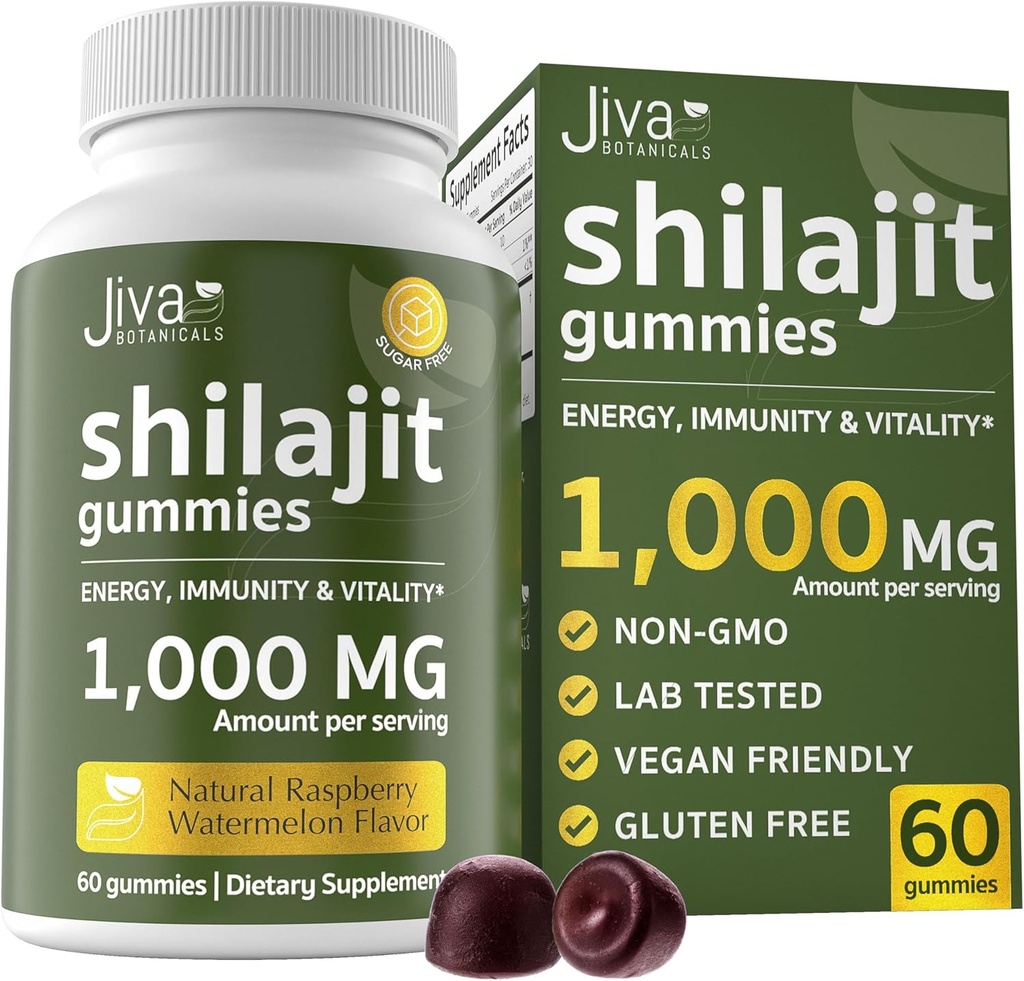 Jiva Botanicals Pure Shilajit van The Himalayas Gummies for Men & Women - Shilajit Gummies 1000mg for Healthy Aging, Immune System & Normal Energy Support - Sugar-Free, Vegan, 60 Count (Pack of 1)