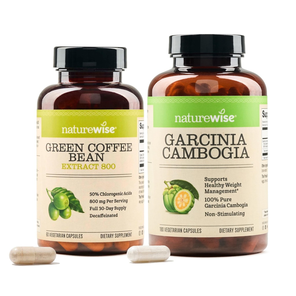 NatureWise Green Coffee Bean 800mg et Garcinia Cambogia 180 Capsules Weight Goals Support