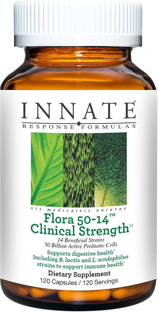 Aangeboren respons Formules Flora 50-14 Klinische sterkte - Probiotische supplement met 50 miljard CFU - 14 Probiotische strains - Vegetarische en niet-GMO - Made Without 9 Food Allergenen - 120 Capsules