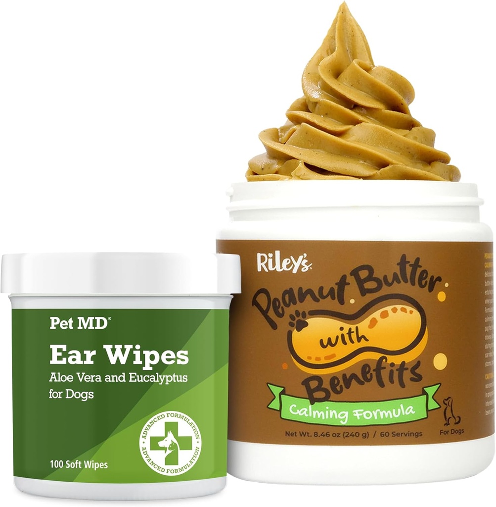 Huisdier MD Hondenoor Cleaner Wipes + Riley's Calming Peanut Butter voor honden