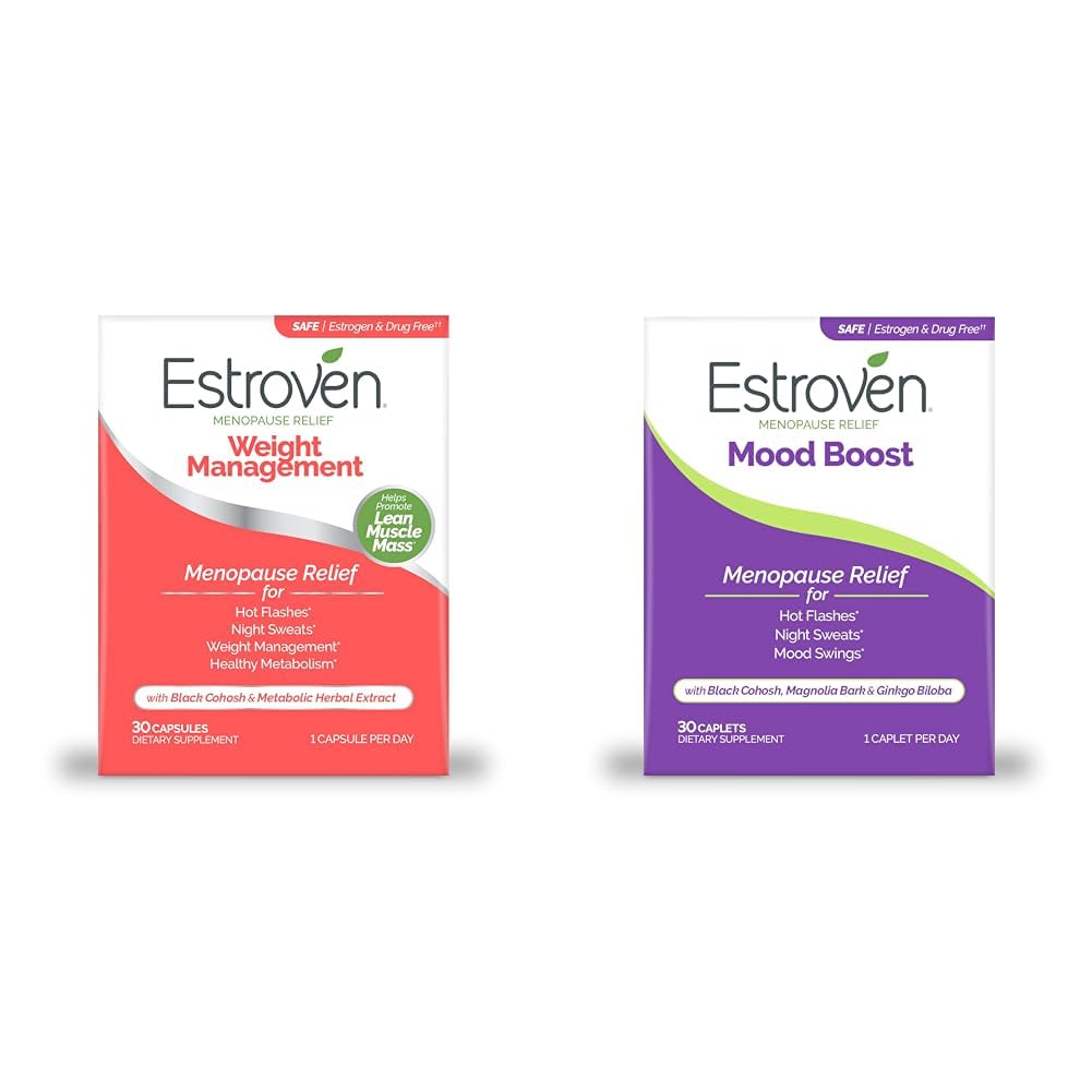 Gestion du poids Estroven pour le soulagement de la ménopause - 30 Ct. & Mood Boost pour le soulagement de la ménopause - 30 Ct. - Ingrédients prouvés cliniquement