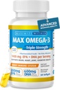 Maximum Slim Max Omega 3 Pilules d'huile de poisson - Supplément d'huile de poisson triple résistance (2000 mg Total Omega 3 Acides gras : 600 mg DHA + 800 mg EPA par portion)