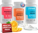 Vitamine C liposomique avec Super Bioflavonoïdes 1000MG (180 capsules), Vitamine D3 avec K2 5000IU (60 capsules) et Magnésium Glycinat 350MG (60 capsules) – Non-OGM, Supplément sans gluten