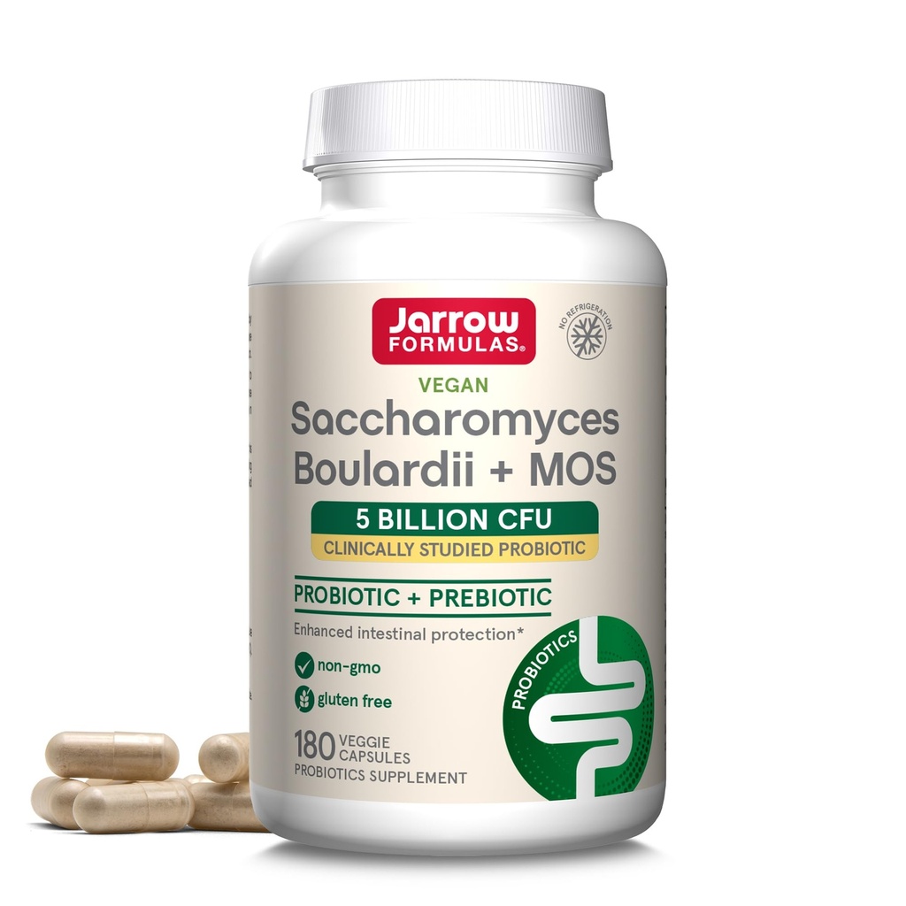 Jarrow Formulas Saccharomyces Boulardii + MOS - 5 miljard Organismen Per Serving - 180 Vertraagde Release Veggie Caps - Probiotic + Prebiotic - Intestinal Tract Support - Tot 180 Servings
