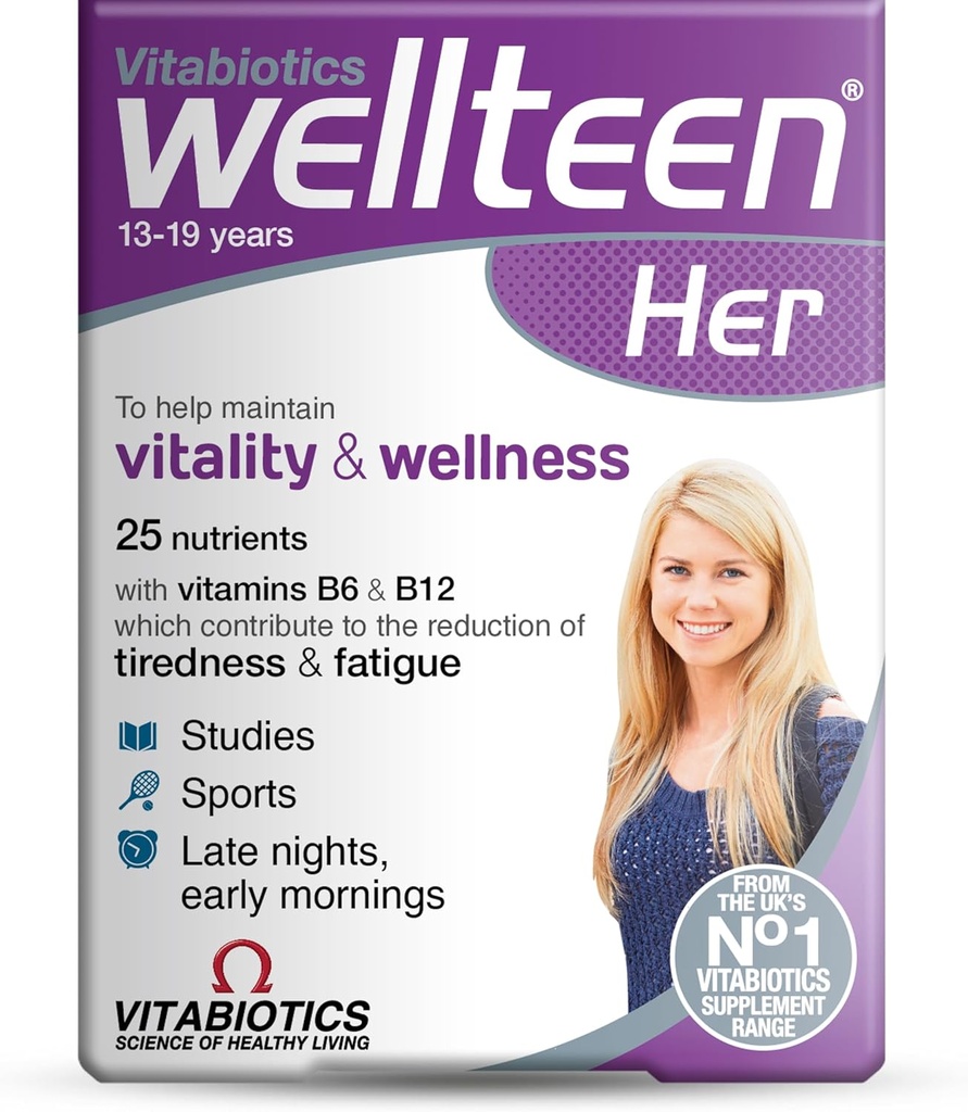 Vitabiotics Wellteen Her - Soutien nutritionnel pour adolescents et jeunes femmes 13-19 - 30 comprimés