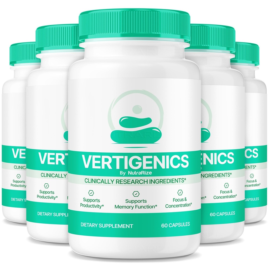 (5 Pack) Vertigenics - Natural Formula for Balanced Nutrition, Clean and Premium Blend for Memory and Focus, Premium Support Capsules, Vertigenics Reviews (300 Capsules)