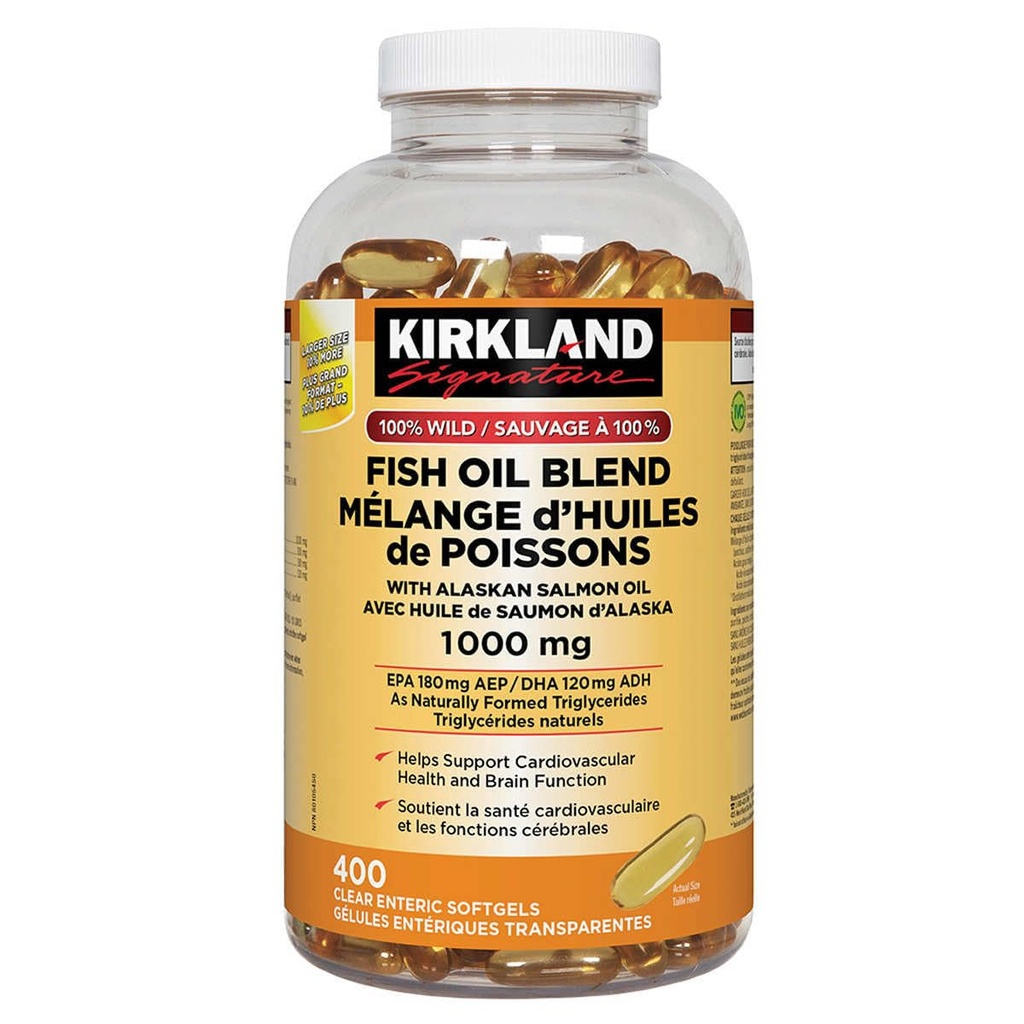 Costco Companies Inc. Kirkland Signature 100% mélange d'huile de poisson sauvage avec l'huile de saumon de l'Alaska, 1000mg, 400 Softgels