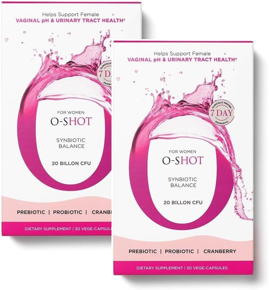 O-Shot 2 Pack Vegan Vaginaal Probiotic + Prebiotic for Women, Cranberry Extract, Chicory Root, Vaginale pH, Urine Tract, Digestie, Bloating, Non Dairy, Non GMO, Glutenvrij, 60 Vege-Capsules