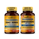 Sandhu Kruiden Zink 30 mg Supplement en Biologische 4 in 1 Ashwagandha Capsules met zink Ondersteunt gezonde huid, immuunsysteem
