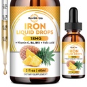 Liquid Iron Supplement voor vrouwen, mannen en kinderen, vloeibare ijzerdruppels met folaat, vitamine C, B6, B12 voor anemie, rode bloedcel, energie ondersteuning, ananas smaak, 2 Fl Oz