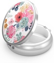 Pill Box 3 Compartment Small Pill Case,Portable for Pocket or Purse Pill Organizer Pill Container Holder to Hold Vitamins, Medication, Fish Oil and Supplements(Flower and Succulents)